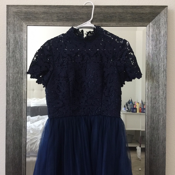 Chi Chi London High Neck Lace Midi Dress With Tull - Picture 7 of 8